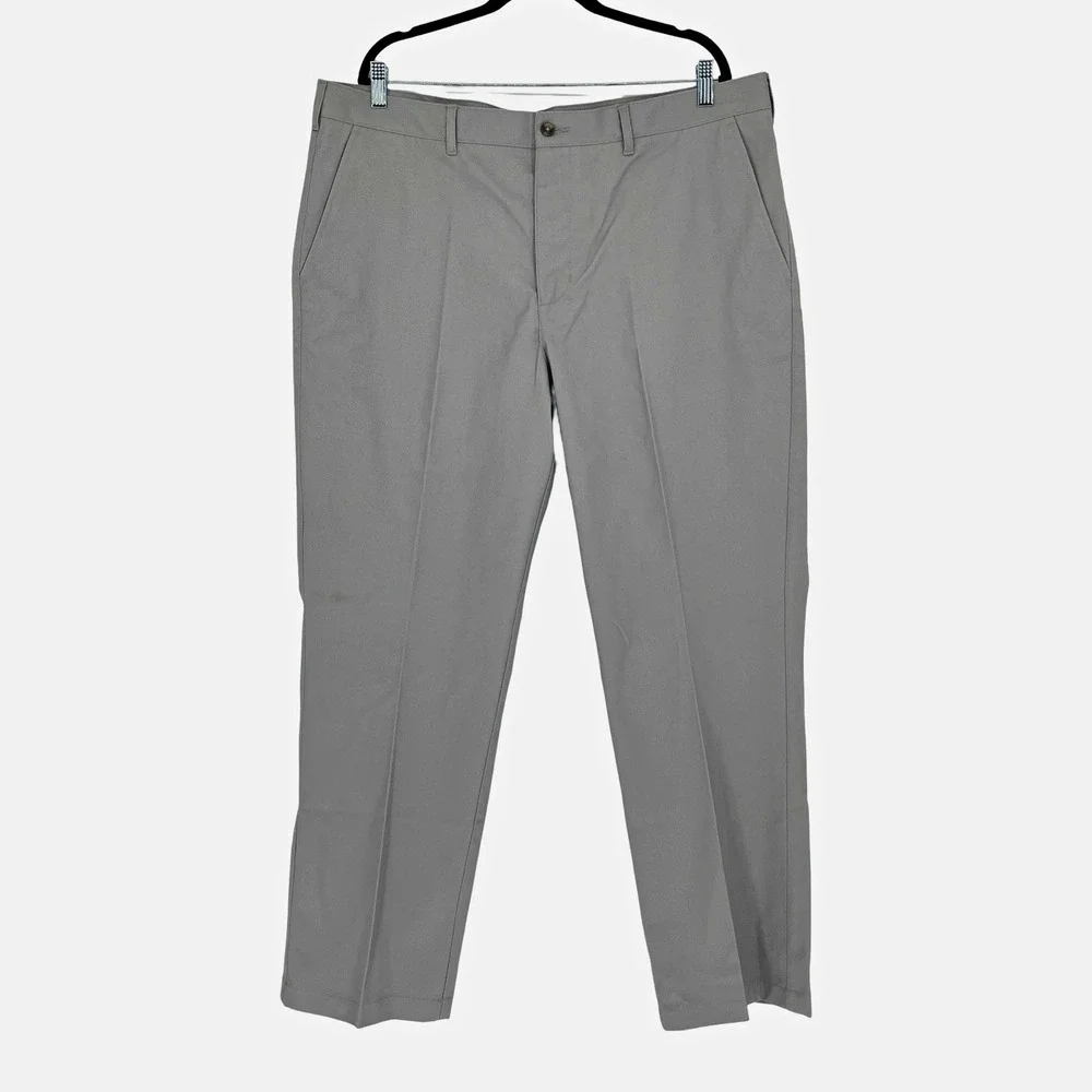 Basic Editions Mens Gray Chino Pants 40x32 Flat Front Straight Leg Casual